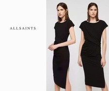 Allsaints Womens Kasia Black Short Sleeve Dress Body Con Designer Jersey XS