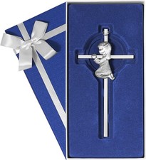 Baby Wall Cross Baptism Gifts for Girl, 7-Inch Silver Praying Girls Baptism Cros