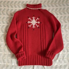 Vintage Medium Large Hand Knit Roll Neck Snowflake Sweater Cowichan Cottagecore