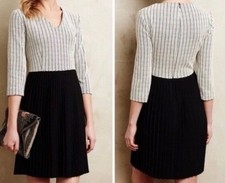GANNI x Anthropologie Black & White Jacquard Knit Pleated Mini Dress- M NEW $158