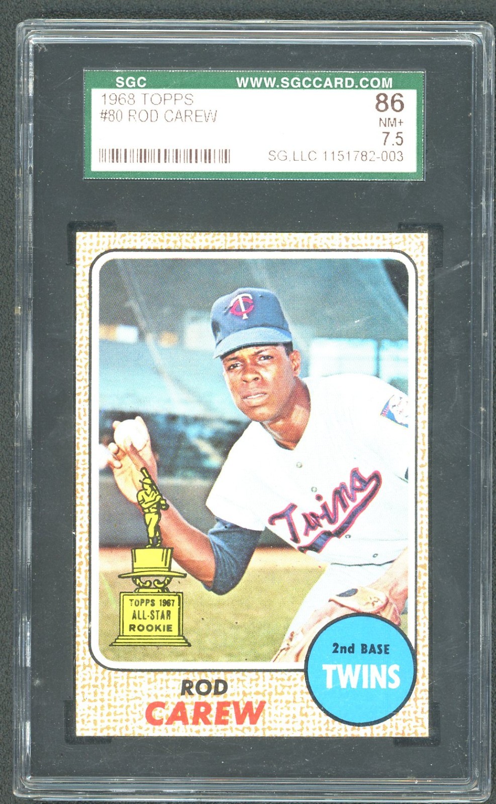 1968 Topps Baseball Rod Carew '67 All Star RC Trophy SGC 7.5