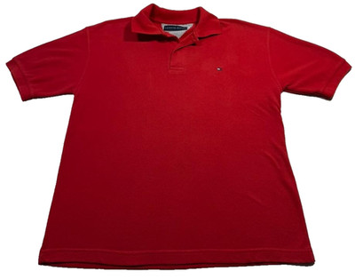 Tommy Hilfiger Polo Shirt Mens Red Size M Embroidered Logo Casual Shirt