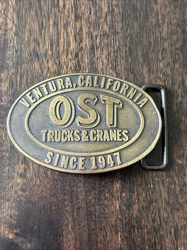 OST TRUCKS & CRANES VENTURA CALIFORNIA MASSIVE MESSING GÜRTELSCHNALLE SEIT 1947 VTG