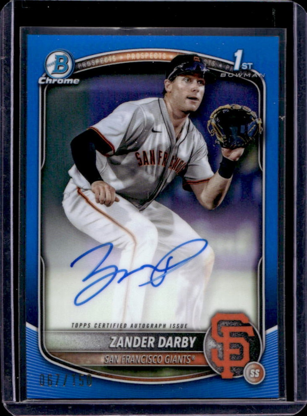 2025 Bowman Chrome Zander Darby Auto Blue Refractor 1st Prospect #67/150 Giants