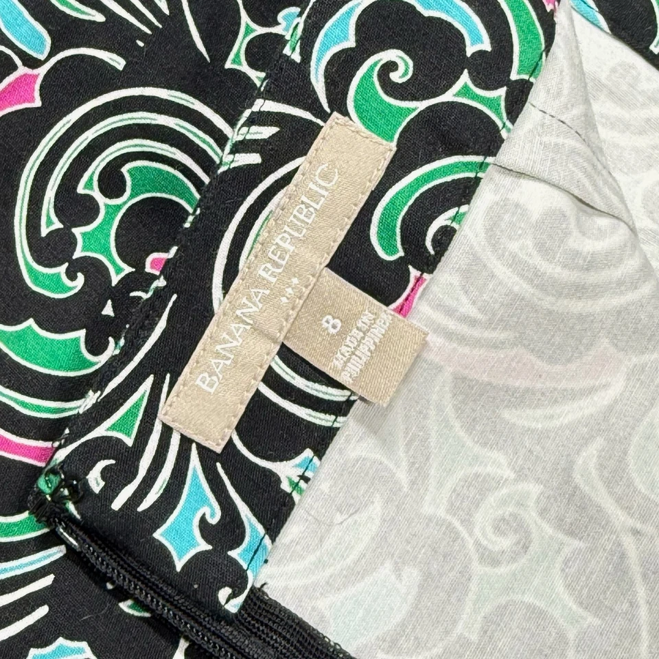 Banana Republic женская юбка размер 8 черный розовый зеленый печать карьера повседневный богемное - Изображение 3 из 4