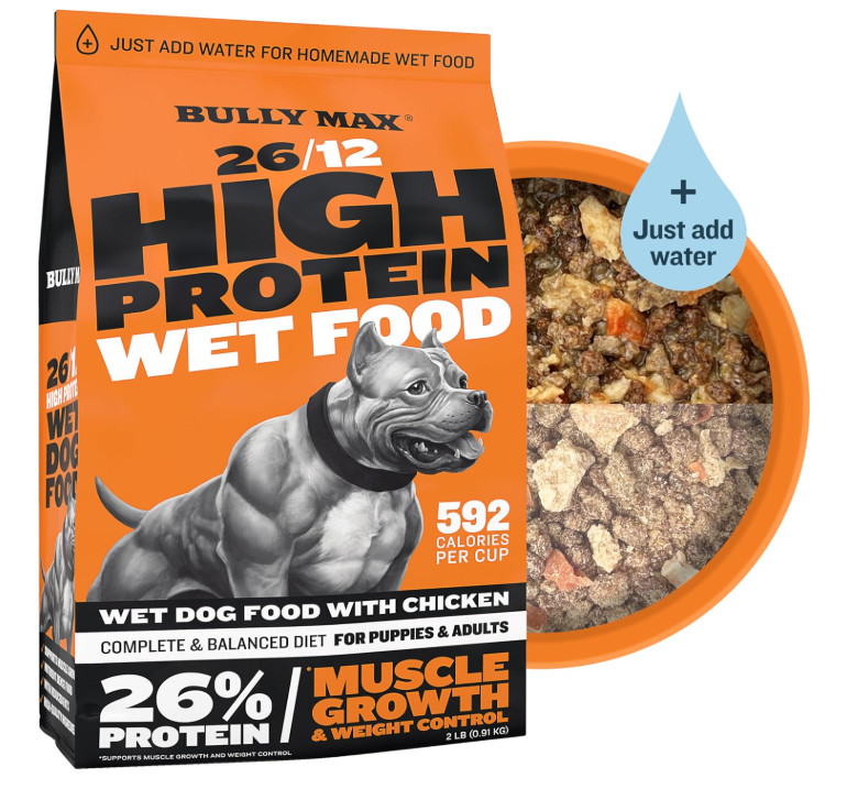 Bully Max Wet Dog Food, High Protein Chicken, 2 lbs Dry Makes 5.5 lbs Wet