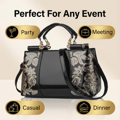 Luxus Lackleder Handtasche Perlen Blumen Stickerei Beuteltasche Arbeit Party Tasche 3 Farben