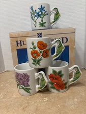 4 VTG. Ceramic Tea/Coffee Cups HUMMINGBIRD HANDLES NEW in BOX (MINT!! By PMC