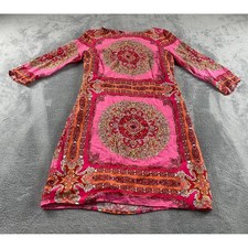 Laundry by Shelli Segal Pink Medallion Print Boho Shift Dress 3/4 Sleeve Size 6
