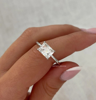 2 Ct East West Radiant Cut Moissanite Hidden Halo Engagement Ring 925 Silver