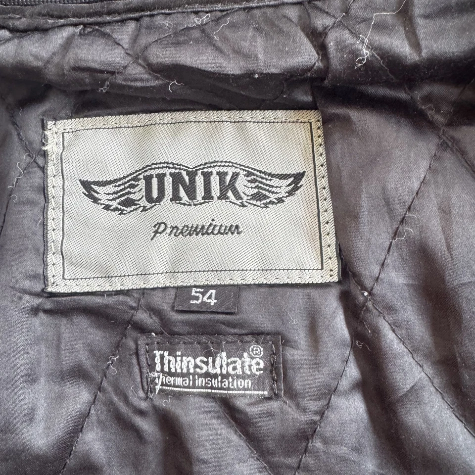 Chaqueta de Cuero Unik Premium Para Hombres 54 Negra Forrada Aislante Motociclista Motocicleta Cremallera Foto 2 de 4