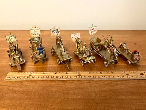 Vintage Folk Art Handmade Wood Model Fairytale Storybook Circus Wagon Lot of 6