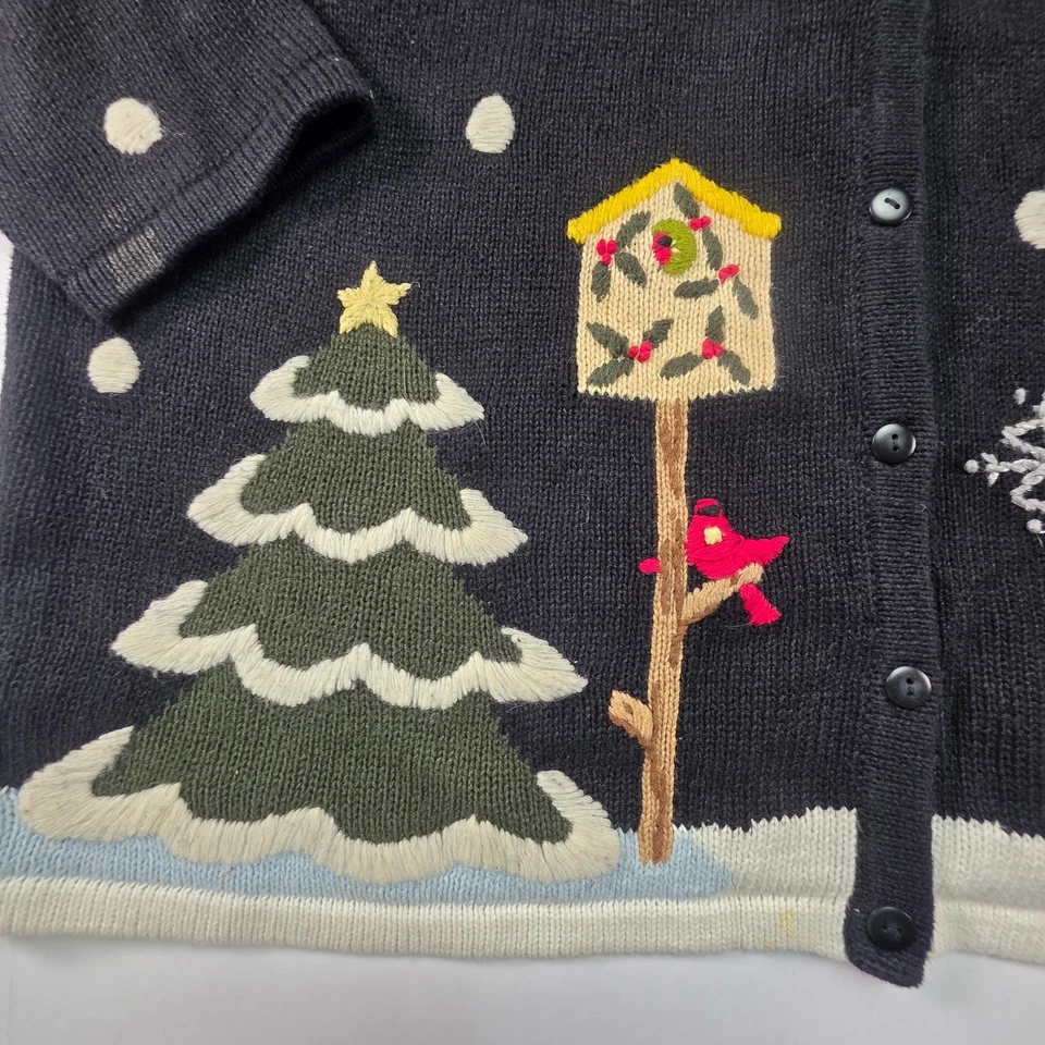 The Quacker Factory All over Print Snowman Cardigan Sweater Women’s 1X Black - Image 3 of 4