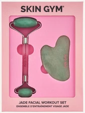 Skin Gym Jade Facial Workout Set with Jade Facial Roller and Jade Sculpty Heart