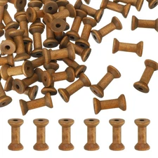 50Pcs Wooden Empty Spools Unfinished Wood Thread Bobbins 1.6"x0.9" Brown
