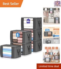 Large Storage Bags 90L 6 Pack Foldable Closet Organizer Totes for Clothes Bla...