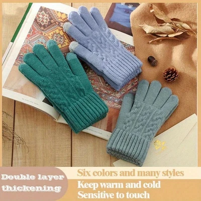 Damen Handschuhe Strickwarm Fünf Finger Mehrfarbig Kältebeständig - Bild 1 von 4