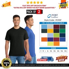 2 Pack Of Port  Company PC55P Men's Short Sleeve Blend Pocket Crew Neck T-Shirt