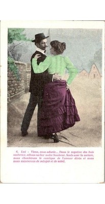 French Lovers Embrace in Woods Postcard 1910s Epoque Belle Sentimental Theme