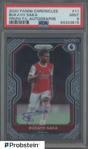 2020 Panini Chronicles Prizm PL Soccer #11 Bukayo Saka AUTO 15/265 PSA 9 MINT