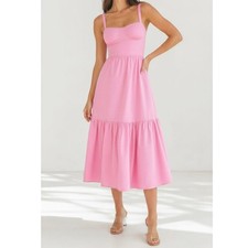  225 NWT HOUSE OF CB Elia Midi Sundress, French Pink, Small