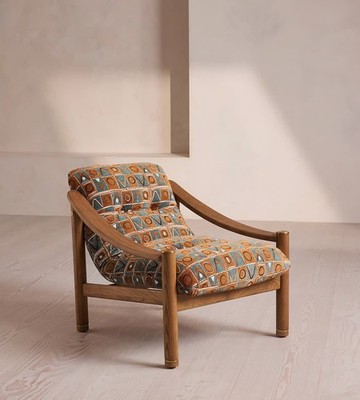 Soho Home Karine Armchair Lumi Jacquard Oak Frame Upholstered Chair and stool 