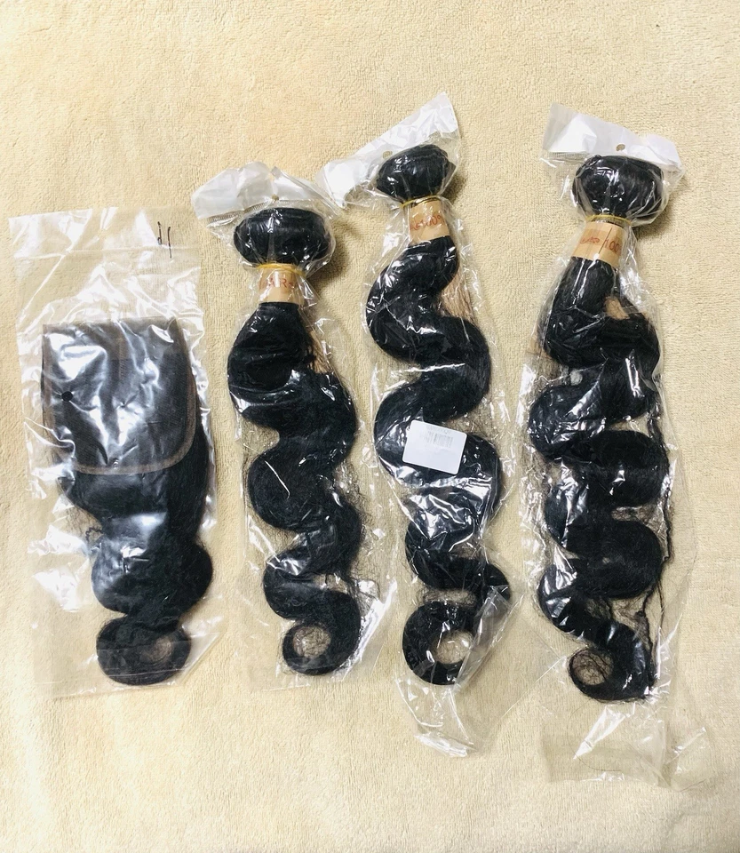 3 pacotes de cabelo 100% humano virgem brasileira Body Wave 18 20 22 com 16 fechos - Imagem 2 de 2