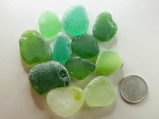 japanese sea glass Surf-Tumbled rare mix green color