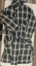 L.L. Bean Vintage Flannel Robe Large Green Blue Plaid Cotton Made USA Heritage