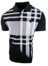 Mens Polo Shirt Designer Plaid Sport Stripe Front Print NEW Slim Fit Stretch