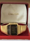 Vintage Omega Memomaster 1632. Gold Plated Quartz LCD digital Watch Original Box