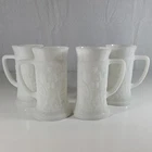 Vintage White Milk Glass Beer Stein Mugs, Set of 4