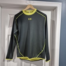 Under Armour Shirt Mens Large Green Yellow ColdGear Base Layer Reversible Fitted