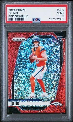 PSA 9 2024 Panini Prizm #309 Bo Nix Denver Broncos Red Sparkle RC