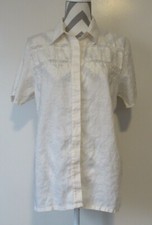 Ci Sono 100% Ramie Women 2973 Button Up Short Sleeve Embroidery Ivory Shirt L
