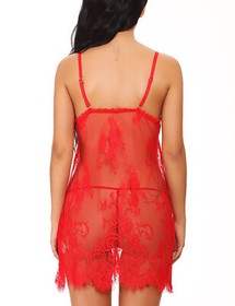 Sexy Open Front Lingerie Chemise See-Through Negligee Lace Sleepwear G-Thong Set