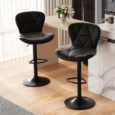 Modern Faux Leather Adjustable Bar Stools Set of 2
