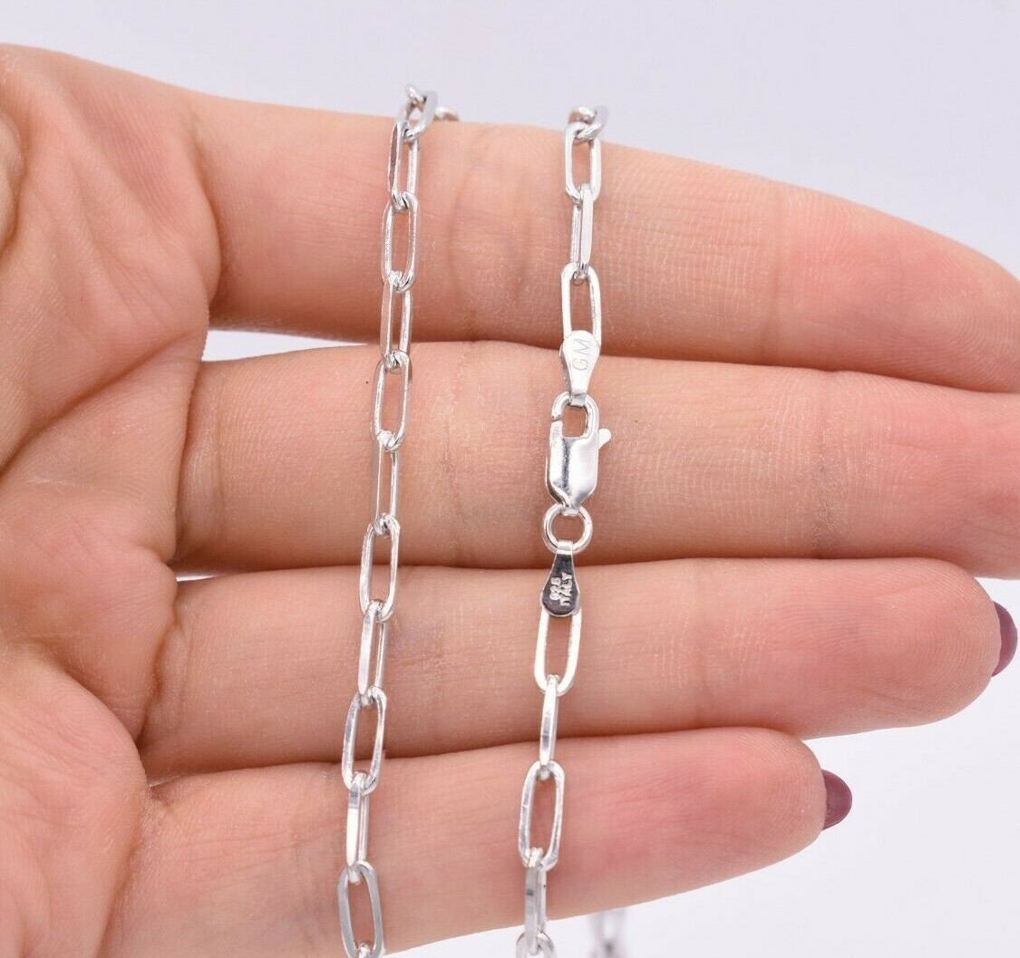 Paperclip Link Chain Necklace 14K White Gold-Plated Silver