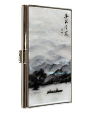 Mother of Pearl Boat Metal RFID Block Business Credit Name ID Card Case Holder