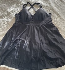 Torrid SwimSuit Size 2 D/DD Black Swim Dress Wireless Racerback One Piece