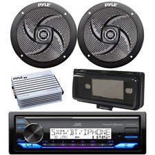 Marine Bluetooth Receiver, Amplifier, Cover, 2x 5.25" 180W Boat Speakers Black 