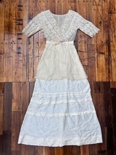 Edwardian 1900s 1910s Ivory silk and lace ribbon work rosette gown antique
