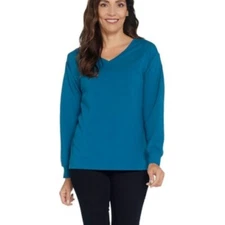 H by Halston French Terry Sweatshirt Size Small Womens Pullover Teal Blue Top