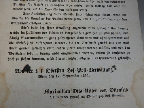 Maximilian Ritter Otto von Ottenfeld Nachricht zu Postgebühren Wien 1834 (67876) - 第 3/3 張圖片