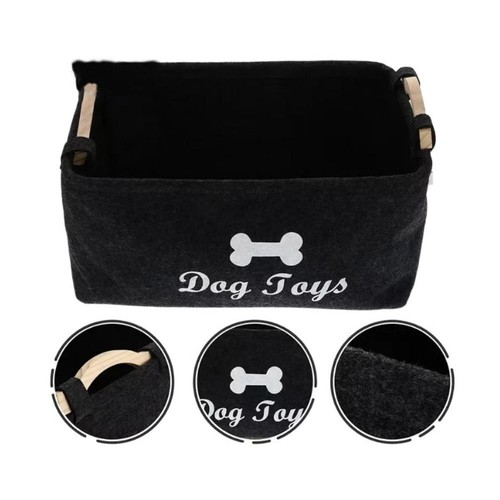 Felt Pet Toy Box Cartoon Pattern Foldable Pet Toy Organizer With Handle Basket - Picture 3 of 7