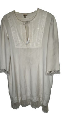 Vintage Adini Embroidered Midi Dress Sz M Ethnic Boho Hippie Fringe Caftan