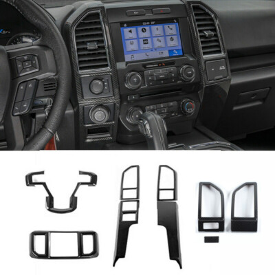 8pcs Full Interior Center Console Cover Trim for Ford F150 2015-20 Carbon Fiber