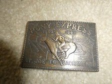 Vintage Brass 1974 Sears Pony Express Belt Buckle 3 1/2" Wide