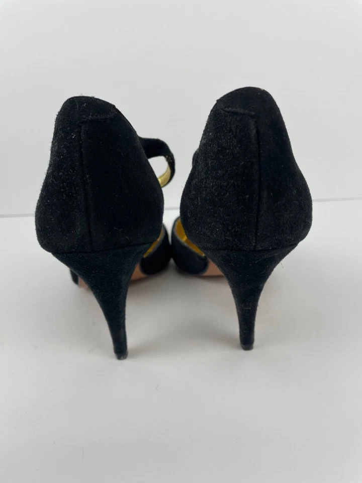 Tacones Beverly Feldman vintage años 80 cuero gamuza negro cadena dorada Foto 4 de 4