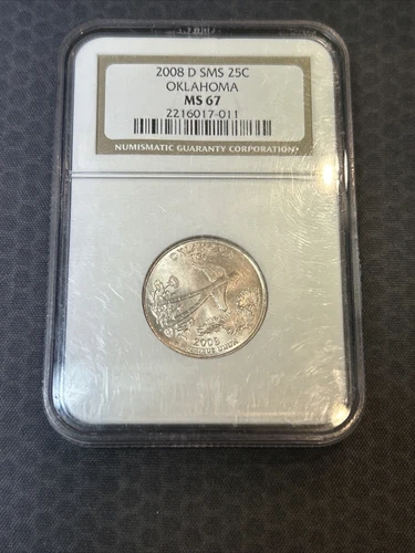2008 D OKLAHOMA QUARTER NGC MS67 SMS.